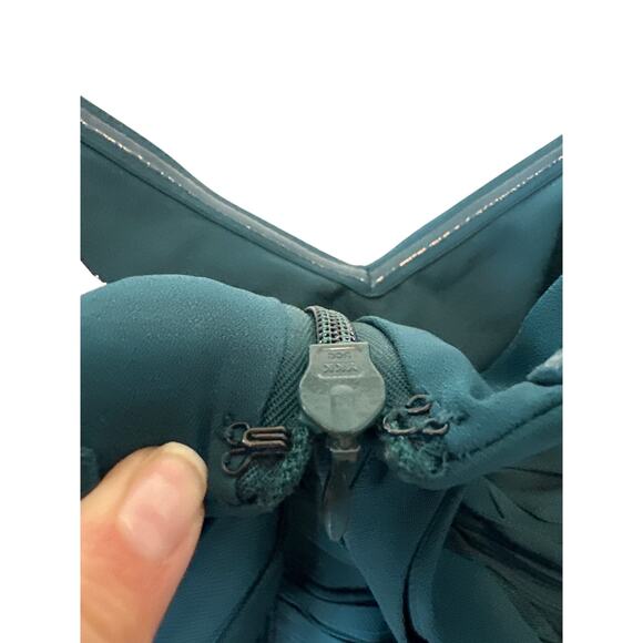 Self-Portrait Deep Teal Iris Long Sleeve Draped Midi Dress Size 10 - Picture 7 of 11